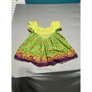 VTG Free People Green Crocheted Floral Babydoll Top Boho Hippie Y2K